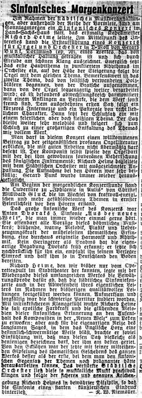 Beprechung in der Gelsenkirchener Allgemeinen Zeitung (09.01.1940) zum sinfonischen Morgenkonzert mit Gerard Bunk (Orgel) vom Vortag. © Gerard-Bunk-Gesellschaft