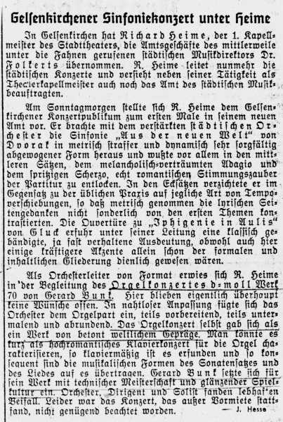 Beprechung in der National Zeitung (09.01.1940) zum sinfonischen Morgenkonzert mit Gerard Bunk (Orgel) vom Vortag. © Gerard-Bunk-Gesellschaft
