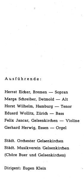 Programmheft zum Konzert des Stdtischen Musikvereins mit Gerhard Herwig an der Orgel am 21.11.1965. Ausfhrende.