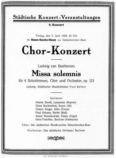 Programmzettel: Chorkonzert mit Anton Nowakowski an der Orgel, 07.06.1929.