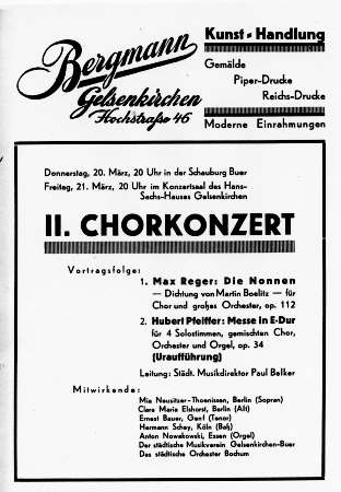 Programmzettel: Chorkonzert mit Anton Nowakowski an der Orgel, 20.03.1930.