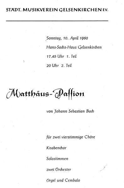 Programmheft zum Konzert des Stdtischen Musikvereins mit Franz Rttger an der Orgel am 10.04.1960. Titelblatt.