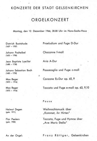 Programmheft zum Orgelkonzert mit Franz Rttger am 12.12.1966.
