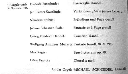 Programmankündigung zum Konzert von Michael Schneider am 20.11.1957