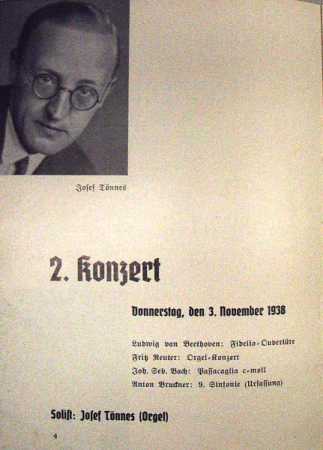 Ankündigung zum Orgelkonzert von Josef Tönnes am 03.11.1938, aus dem Programmheft: Konzerte der Stadt Gelsenkirchen 1938/39